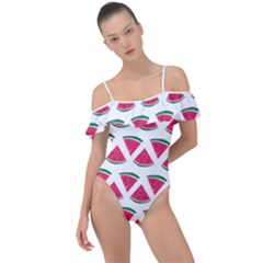 Illustration Watermelon Fruit Food Melon Frill Detail One Piece Swimsuit by Sapixe