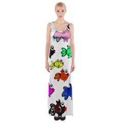Fish Fishes Marine Life Swimming Water Thigh Split Maxi Dress by Sapixe