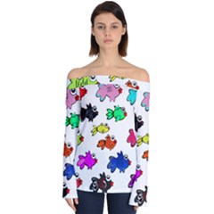 Fish Fishes Marine Life Swimming Water Off Shoulder Long Sleeve Top by Sapixe