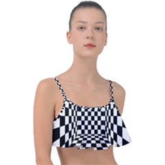 Black And White Chess Checkered Spatial 3d Frill Bikini Top by Sapixe