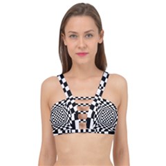 Black And White Chess Checkered Spatial 3d Cage Up Bikini Top by Sapixe