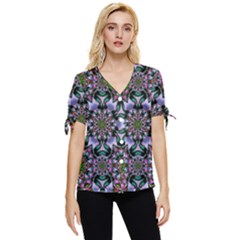 Tropical Blooming Forest With Decorative Flowers Mandala Bow Sleeve Button Up Top by pepitasart
