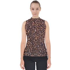 Coffee Beans Food Texture Mock Neck Shell Top by artworkshop