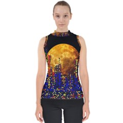 Skyline Frankfurt Abstract Moon Mock Neck Shell Top by Jancukart