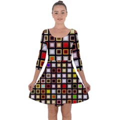 Squares-colorful-texture-modern-art Quarter Sleeve Skater Dress by Jancukart