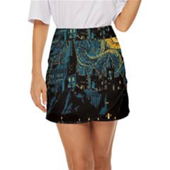 Cartoon Starry Night Vincent Van Gofh Mini Front Wrap Skirt by Jancukart