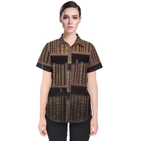 Books Covers Book Case Old Library Women s Short Sleeve Shirt by Amaryn4rt
