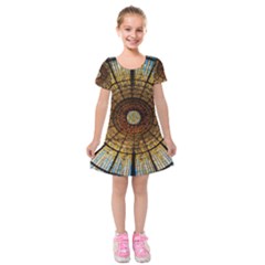 Barcelona Stained Glass Window Kids  Short Sleeve Velvet Dress by Amaryn4rt
