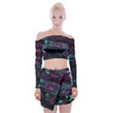 Space Futuristic Shiny Abstraction Off Shoulder Top with Mini Skirt Set View1
