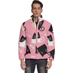 Cat Pattern Backgroundpet Men s Puffer Bubble Jacket Coat by Amaryn4rt