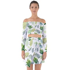 Leaves Foliage Pattern Abstract Off Shoulder Top With Skirt Set by Amaryn4rt