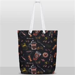 Coffee Watercolor Background Full Print Rope Handle Tote (small) by Amaryn4rt