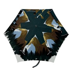 Mountains Forest Moon Stars View Mini Folding Umbrellas by Wegoenart