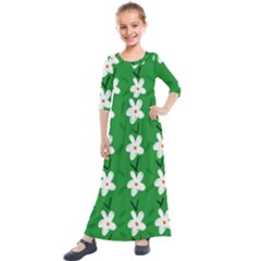 Flowers Art Pattern Floral Kids  Quarter Sleeve Maxi Dress by artworkshop