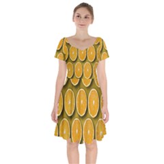 Orange Slices Cross Sections Pattern Short Sleeve Bardot Dress by artworkshop