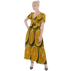 Orange Slices Cross Sections Pattern Button Up Short Sleeve Maxi Dress by artworkshop