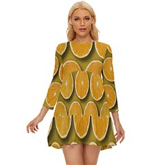 Orange Slices Cross Sections Pattern Long Sleeve Babydoll Dress by artworkshop
