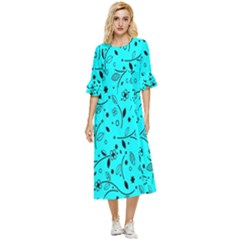 Flower Texture Textile Double Cuff Midi Dress by artworkshop