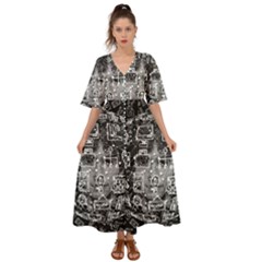 Black White Background Burnout Template Doodle Kimono Sleeve Boho Dress by Wegoenart