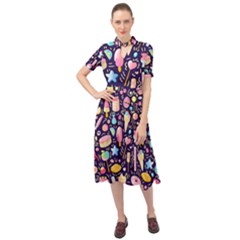 Cute-seamless-pattern-with-colorful-sweets-cakes-lollipops Keyhole Neckline Chiffon Dress by Wegoenart