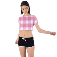 Pink And White Plaids Tie Back Short Sleeve Crop Tee by ConteMonfrey