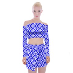 Portuguese Tiles Vibes Plaids Off Shoulder Top With Mini Skirt Set by ConteMonfrey