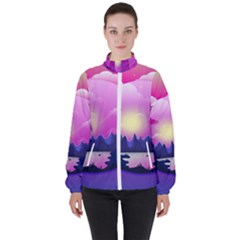 Landscape Illustration Illustrator Women s High Neck Windbreaker by Wegoenart