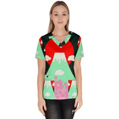 Mount Fuji Japan Landscape Volcano Women s V-neck Scrub Top by Wegoenart