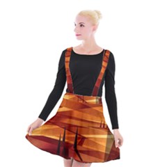 Illustration Golden Tuscany Brown Orange Suspender Skater Skirt by Wegoenart