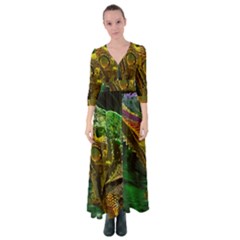 Chameleon Reptile Lizard Animal Button Up Maxi Dress by Wegoenart
