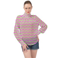 Mave,chevron,white,navi,purple High Neck Long Sleeve Chiffon Top