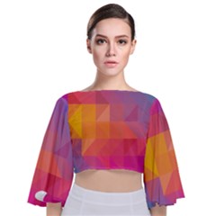 Illustration Geometric Pattern Design Graphic Tie Back Butterfly Sleeve Chiffon Top by Wegoenart