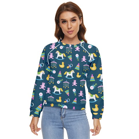 Cute Babies Toys Seamless Pattern Women s Long Sleeve Raglan Tee by Vaneshart