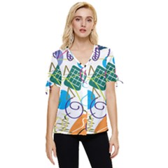 Abstract Pattern Bow Sleeve Button Up Top by Wegoenart