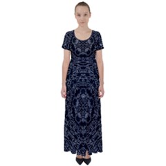 Illustration Black White Rosette Mandala Ornament Wallpaper High Waist Short Sleeve Maxi Dress by Wegoenart