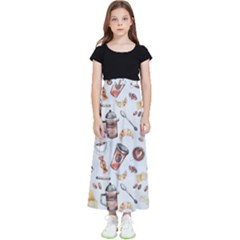 Coffee Coffeemania Caffeine Pattern Kids  Flared Maxi Skirt by Wegoenart