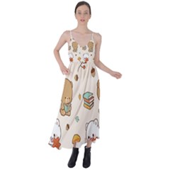 Illustration Bear Cartoon Background Pattern Tie Back Maxi Dress by Sudhe