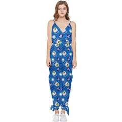 Illustration Duck Cartoon Background Sleeveless Tie Ankle Chiffon Jumpsuit by Sudhe