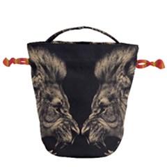Animalsangry Male Lions Conflict Drawstring Bucket Bag by Jancukart