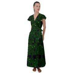 Board Conductors Circuits Flutter Sleeve Maxi Dress by Jancukart