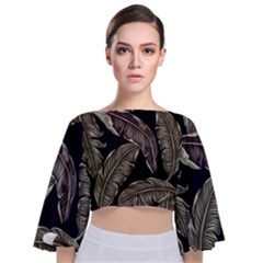 Jungle Sheets Tropical Pattern Tie Back Butterfly Sleeve Chiffon Top by Amaryn4rt