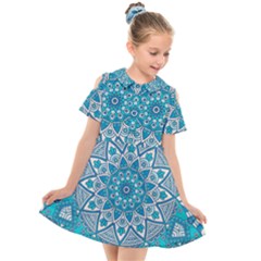 Mandala Blue Kids  Short Sleeve Shirt Dress by zappwaits