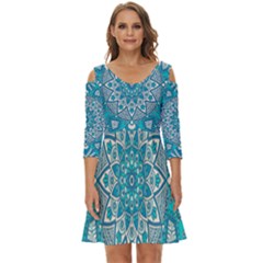 Mandala Blue Shoulder Cut Out Zip Up Dress by zappwaits
