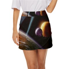 Planets In Space Mini Front Wrap Skirt by Sapixe