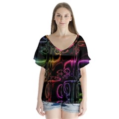 Patina Swirl V-neck Flutter Sleeve Top by MRNStudios