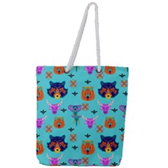 Illustration Design Gardening Texture Full Print Rope Handle Tote (large) by danenraven