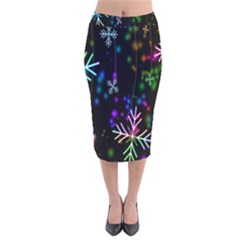 Snowflakes Lights Velvet Midi Pencil Skirt by artworkshop