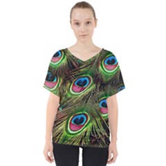 Peacock Feathers Color Plumage V-neck Dolman Drape Top by Celenk