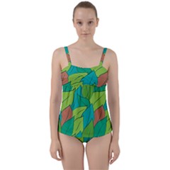 Leaves Pattern Autumn Background Twist Front Tankini Set by Ravend