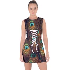 Peacock Feathers Lace Up Front Bodycon Dress by Ravend